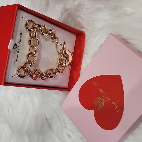 🔹️House of Harlow🔹️ 1960 Chunky Gold Chain Heart Charm Bracelet - Picture 4 of 7